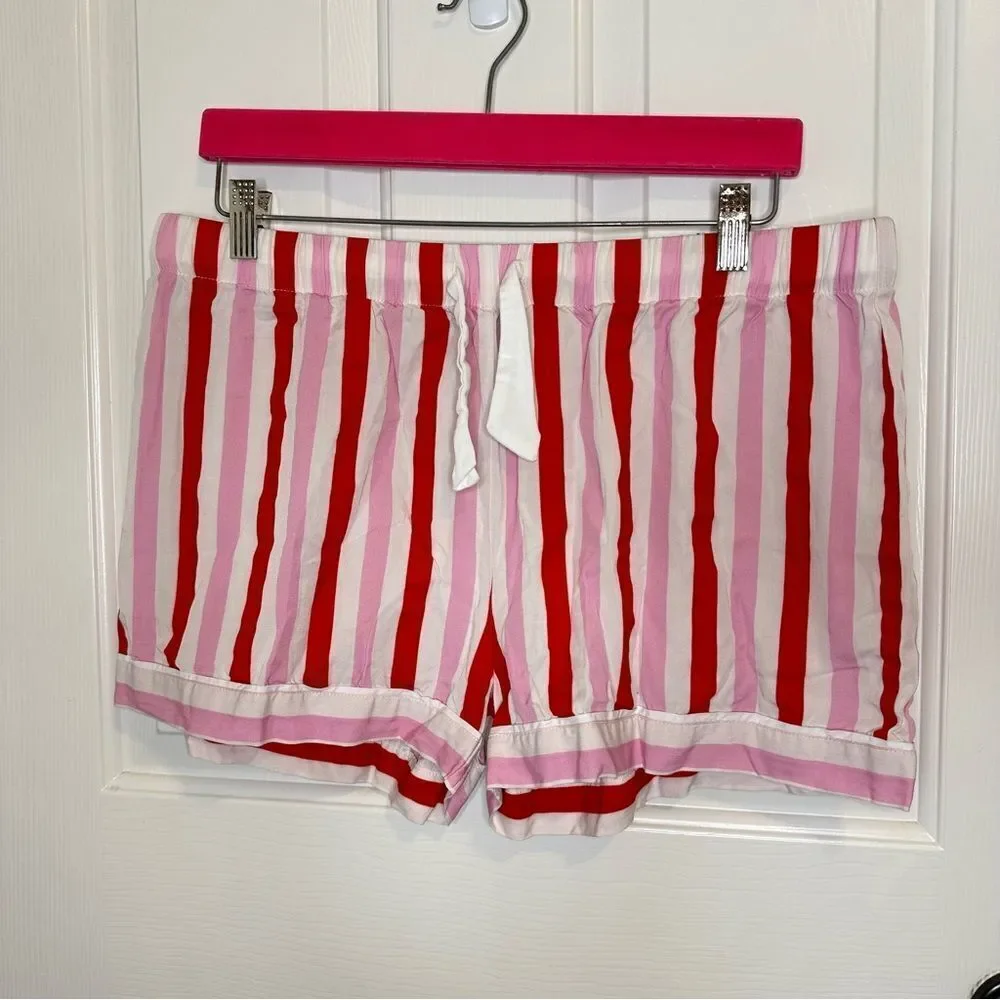 Katie Kime Red Pink White Retro Stripe  Modal Cotton Blend Pajama Shorts Sz L
